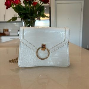 White Faux Crocodile Skin Purse